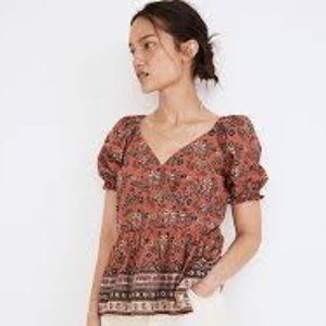 Madewell New with Tag Puff Sleeve Peplum Cavoli Floral Top XS